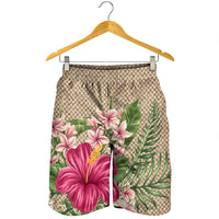 Hawaiian Hibiscus Plumeria Palm Leaves Lauhala Background Polynesian Men's Shorts - AH - Polynesian Pride