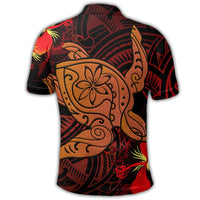 Hawaiian Hibiscus Plumeria Red Big Turtle Polynesian Polo Shirt - Polynesian Pride