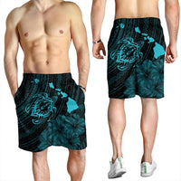Hawaiian Hibiscus Sea Turtle Swim Polynesian Men's Shorts - Blue - AH - Polynesian Pride