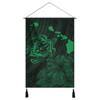 Hawaiian Hibiscus Sea Turtle Swim Polynesian Hanging Poster - Green - AH Hanging Poster Cotton And Linen - Polynesian Pride