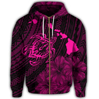 Hawaiian Hibiscus Sea Turtle Swim Polynesian Zip Hoodie Pink - Polynesian Pride