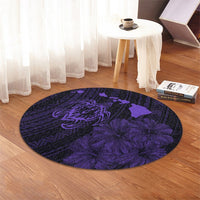Hawaiian Hibiscus Sea Turtle Swim Polynesian Round Carpet - Purple - AH - Polynesian Pride
