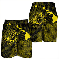 Hawaiian Hibiscus Sea Turtle Swim Polynesian Men's Shorts - Yellow - AH - Polynesian Pride