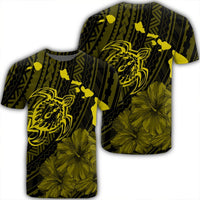 Hawaiian Hibiscus Sea Turtle Swim Polynesian T Shirt Yellow Unisex Black - Polynesian Pride