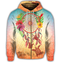 Hawaiian Hibiscus Strelitzia Flower Dreamcatcher Zip Hoodie - Polynesian Pride