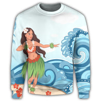 Hawaiian Hula Dance Cartoon Hibiscus Wave Sweatshirt - AH - Polynesian Pride