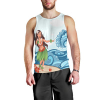 Hawaiian Hula Dance Cartoon Hibiscus Wave Tank Top - AH Black - Polynesian Pride