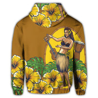 Hawaiian Hula Girl Monstera Hibiscus Polynesian Zip Hoodie - Polynesian Pride