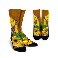 Hawaiian Hula Girl Monstera Hibiscus Polynesian Crew Socks - AH Crew Socks White - Polynesian Pride