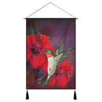 Hawaiian Hummingbird And Hibiscus Polynesian Hanging Poster - AH Hanging Poster Cotton And Linen - Polynesian Pride