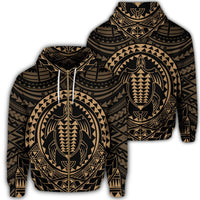 Hawaiian Kakau Honu Arc Polynesian Gold Zip Hoodie Unisex Art - Polynesian Pride