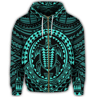 Hawaiian Kakau Honu Arc Polynesian Turquoise Zip Hoodie - Polynesian Pride