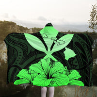 Hawaiian Kanaka Hooded Blanket Hibiscus Polynesian Love - Green - AH - Polynesian Pride