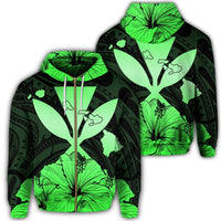 Hawaiian Kanaka Zip Hoodie Hibiscus Polynesian Love Green Unisex Art - Polynesian Pride