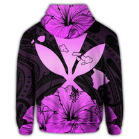 Hawaiian Kanaka Zip Hoodie Hibiscus Polynesian Love Pink - Polynesian Pride