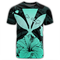 Hawaiian Kanaka T Shirt Hibiscus Polynesian Love Turquoise - Polynesian Pride