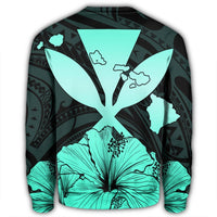 Hawaiian Kanaka Sweatshirt Hibiscus Polynesian Love - Turquoise - AH - Polynesian Pride
