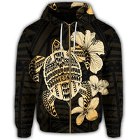 Hawaiian Kanaka Hibiscus Plumeria Mix Polynesian Turtle Zip Hoodie - Polynesian Pride