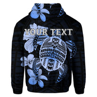 Custom Hawaiian Kanaka Hibiscus Plumeria Mix Polynesian Turtle Hoodie Blue - Polynesian Pride