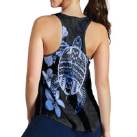 Hawaiian Kanaka Hibiscus Plumeria Mix Polynesian Turtle Racerback Tank - Blue - AH - Polynesian Pride