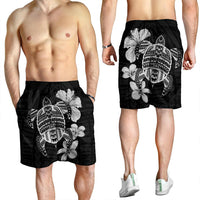 Hawaiian Kanaka Hibiscus Plumeria Mix Polynesian Turtle Men's Shorts - Gray - AH - Polynesian Pride