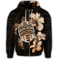 Hawaiian Kanaka Hibiscus Plumeria Mix Polynesian Turtle Zip Hoodie Orange - Polynesian Pride