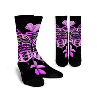 Hawaiian Kanaka Hibiscus Plumeria Mix Polynesian Turtle Crew Socks - Pink - AH Crew Socks White - Polynesian Pride