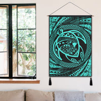 Hawaiian Kanaka Honu Hibiscus Tornando Polynesian Turquoise Hanging Poster - AH - Polynesian Pride