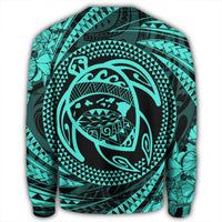 Hawaiian Kanaka Honu Hibiscus Tornando Polynesian Turquoise Sweatshirt - AH - Polynesian Pride