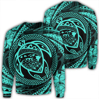 Hawaiian Kanaka Honu Hibiscus Tornando Polynesian Turquoise Sweatshirt - AH Unisex Black - Polynesian Pride