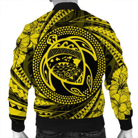 Hawaiian Kanaka Honu Hibiscus Tornando Polynesian Yellow Bomber Jacket - AH - Polynesian Pride