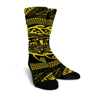Hawaiian Kanaka Honu Hibiscus Tornando Polynesian Yellow Crew Socks - AH - Polynesian Pride
