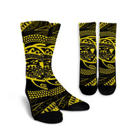 Hawaiian Kanaka Honu Hibiscus Tornando Polynesian Yellow Crew Socks - AH Crew Socks White - Polynesian Pride