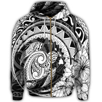 Hawaiian Kanaka Honu Map Hibiscus Globular Polynesian Zip Hoodie - Polynesian Pride