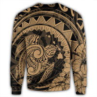 Hawaiian Kanaka Honu Map Hibiscus Globular Polynesian Gold Sweatshirt - AH - Polynesian Pride