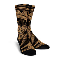 Hawaiian Kanaka Honu Map Hibiscus Globular Polynesian Gold Crew Socks - AH - Polynesian Pride