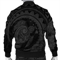 Hawaiian Kanaka Honu Map Hibiscus Globular Polynesian Gray Bomber Jacket - AH - Polynesian Pride