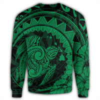 Hawaiian Kanaka Honu Map Hibiscus Globular Polynesian Green Sweatshirt - AH - Polynesian Pride