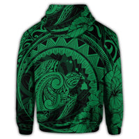 Hawaiian Kanaka Honu Map Hibiscus Globular Polynesian Green Zip Hoodie - Polynesian Pride