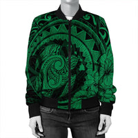 Hawaiian Kanaka Honu Map Hibiscus Globular Polynesian Green Bomber Jacket - AH - Polynesian Pride