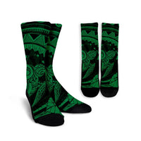 Hawaiian Kanaka Honu Map Hibiscus Globular Polynesian Green Crew Socks - AH Crew Socks White - Polynesian Pride