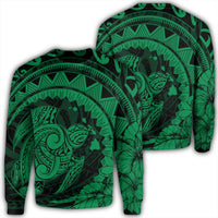 Hawaiian Kanaka Honu Map Hibiscus Globular Polynesian Green Sweatshirt - AH Unisex Black - Polynesian Pride
