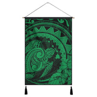 Hawaiian Kanaka Honu Map Hibiscus Globular Polynesian Green Hanging Poster - AH Hanging Poster Cotton And Linen - Polynesian Pride