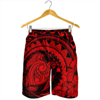 Hawaiian Kanaka Honu Map Hibiscus Globular Polynesian Red Men's Shorts - AH - Polynesian Pride