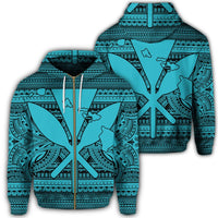 Hawaiian Kanaka Polynesian Tribal Zip Hoodie Reggae Color Blue Unisex Art - Polynesian Pride
