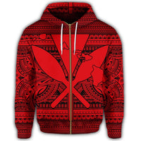 Hawaiian Kanaka Polynesian Tribal Zip Hoodie Reggae Color Red - Polynesian Pride