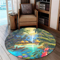 Hawaiian Living In Aboriginal Village Round Carpet - AH - Polynesian Pride