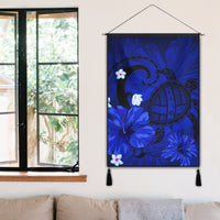 Hawaiian Map Big Turtle Hibiscus Plumeria Tribal Polynesian Hanging Poster - Blue - AH - Polynesian Pride