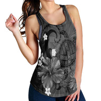 Hawaiian Map Big Turtle Hibiscus Plumeria Tribal Polynesian Racerback Tank - Gray - AH - Polynesian Pride