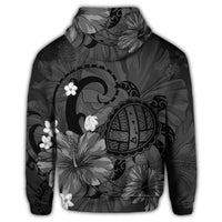 Hawaiian Map Big Turtle Hibiscus Plumeria Tribal Polynesian Hoodie Gray - Polynesian Pride
